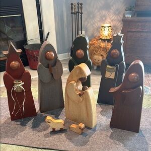 Vintage Handmade Painted Wooden Primitive Folk Art Nativity signed dated 1989